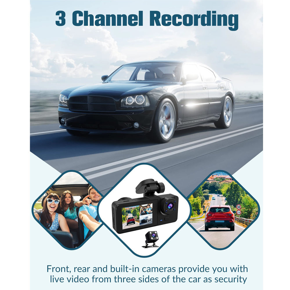3 Channel Car DVR HD 1080P Vehicle Dash Cam Three Way Camera DVRs Recorder with 32 GB Card 4