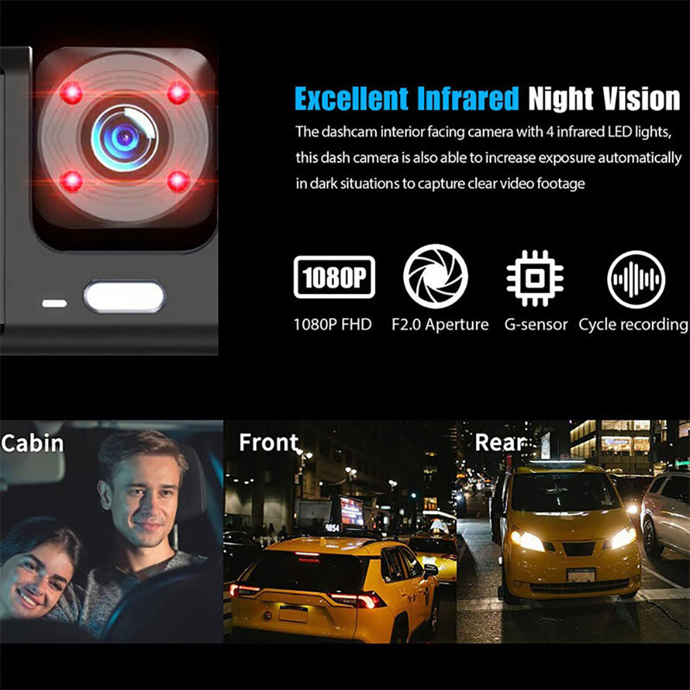 WIFI 3 Channels Dash Cam 1080P Full HD Car Dashcam with Hardwire Kit and 32GB Card 3