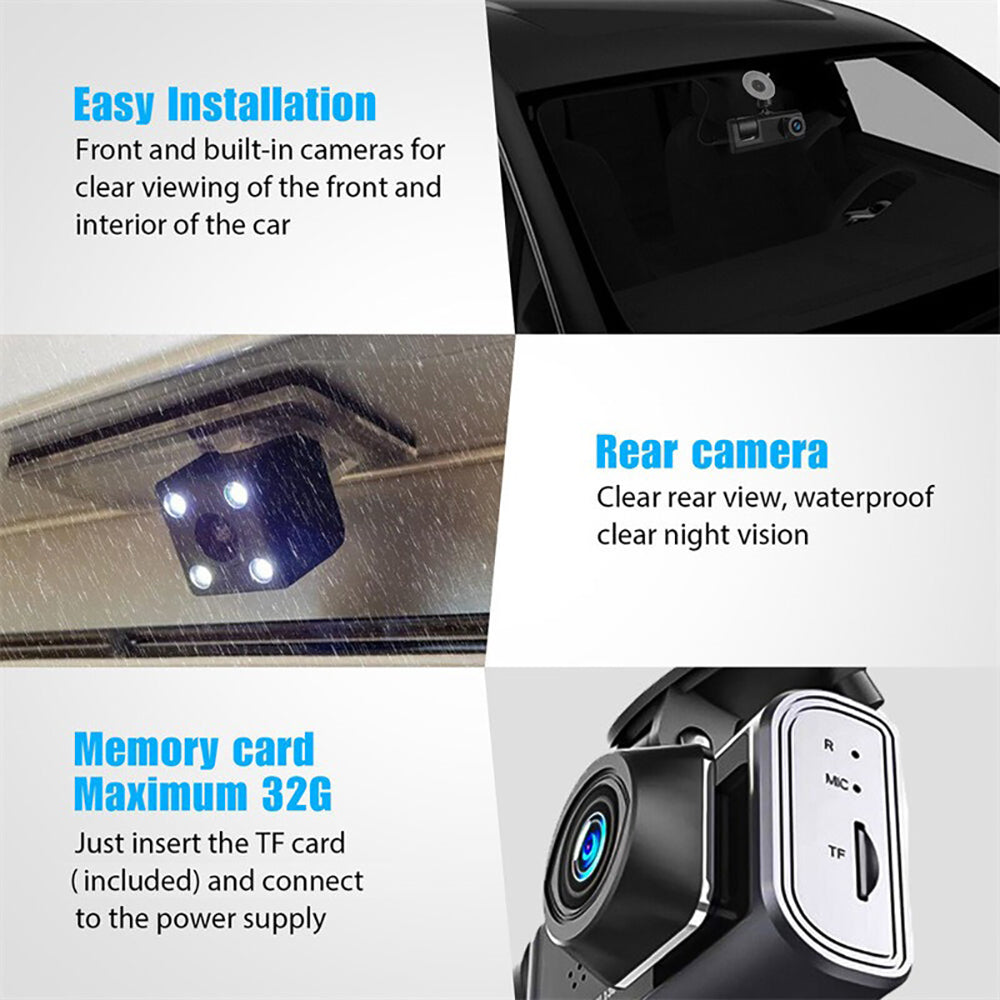 WIFI 3 Channels Dash Cam 1080P Full HD Car Dashcam with Hardwire Kit and 32GB Card 6