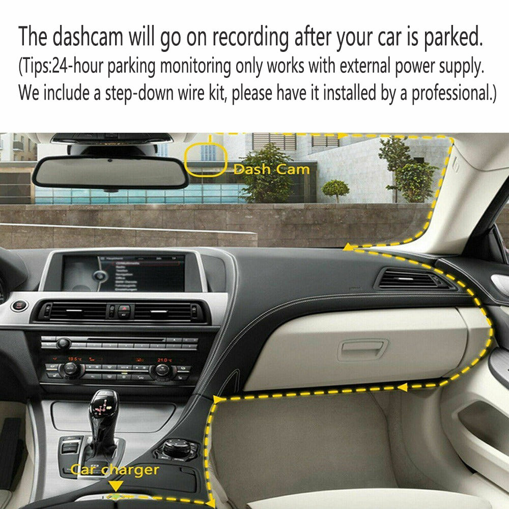 WIFI 3 Channels Dash Cam 1080P Full HD Car Dashcam with Hardwire Kit and 32GB Card 7