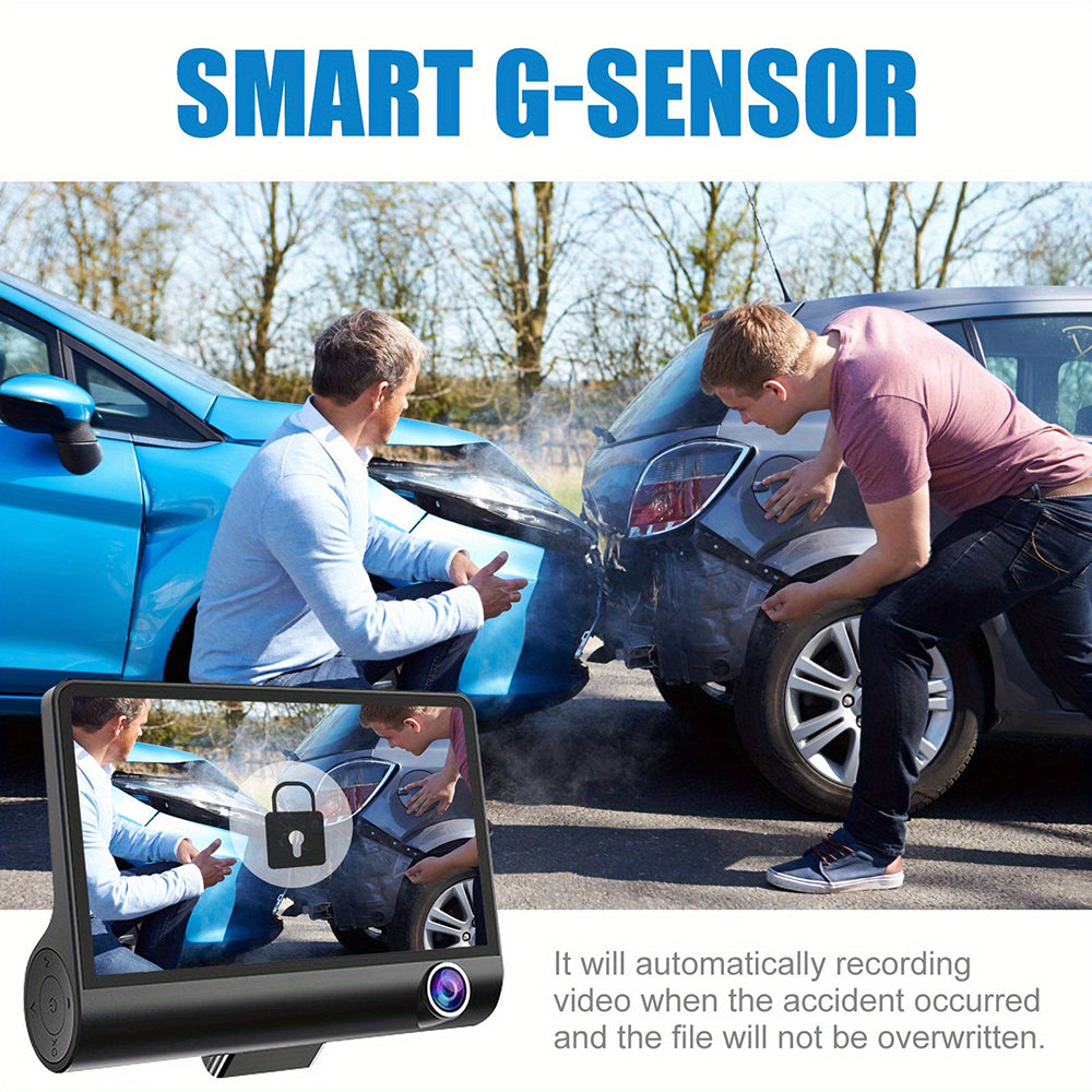 Front and Rear Triple Lens Dash Cam 1080P HD 4-inch touch screen wide-angle lens 4