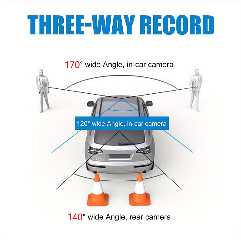 Front and Rear Triple Lens Dash Cam 1080P HD 4-inch touch screen wide-angle lens 6