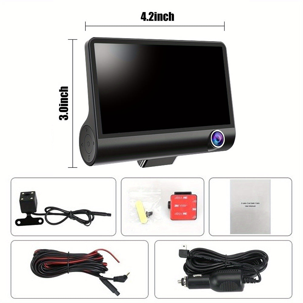 Front and Rear Triple Lens Dash Cam 1080P HD 4-inch touch screen wide-angle lens 8