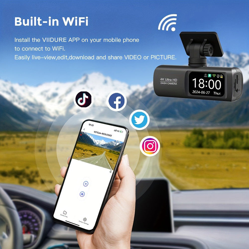 4K Front and Rear Dual Dash Cam WiFi GPS Car Camera with 64GB SD Card 3