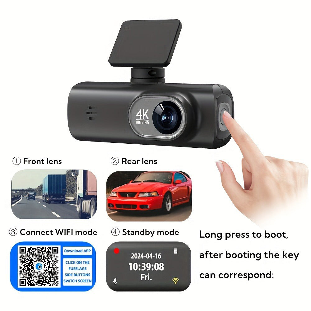 4K Front and Rear Dual Dash Cam WiFi GPS Car Camera with 64GB SD Card 6