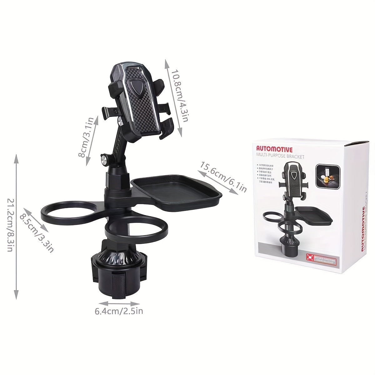 Universal 3in1 Car Cup Holder Tray Phone Mount Drink Food Table Tidy Organizer 6