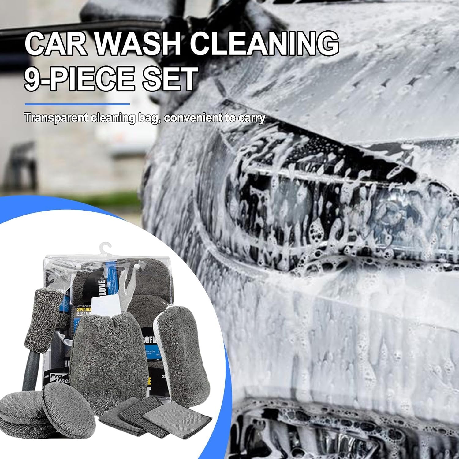 Car Cleaning Sponge Towel Brushe Set 9Pcs Car Wash Kits Cleaning Tools Set 3