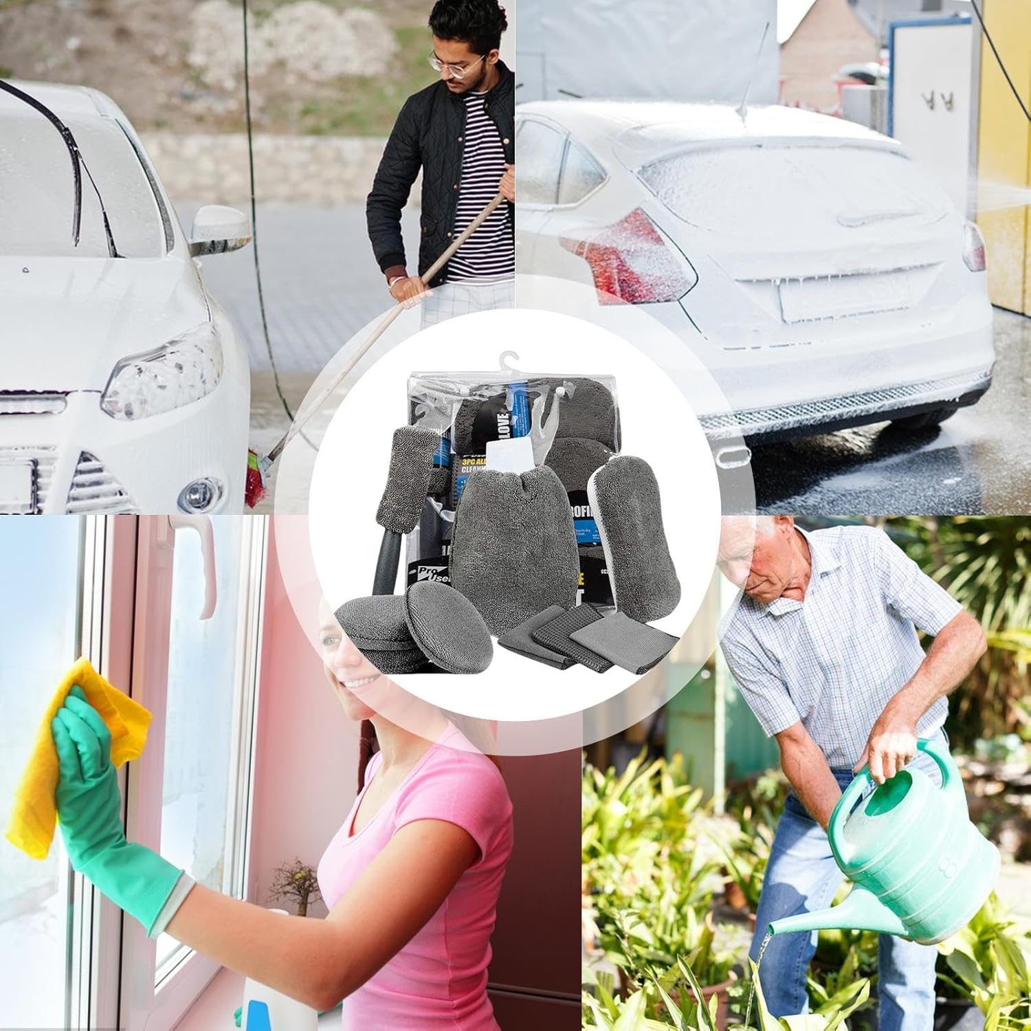 Car Cleaning Sponge Towel Brushe Set 9Pcs Car Wash Kits Cleaning Tools Set 4