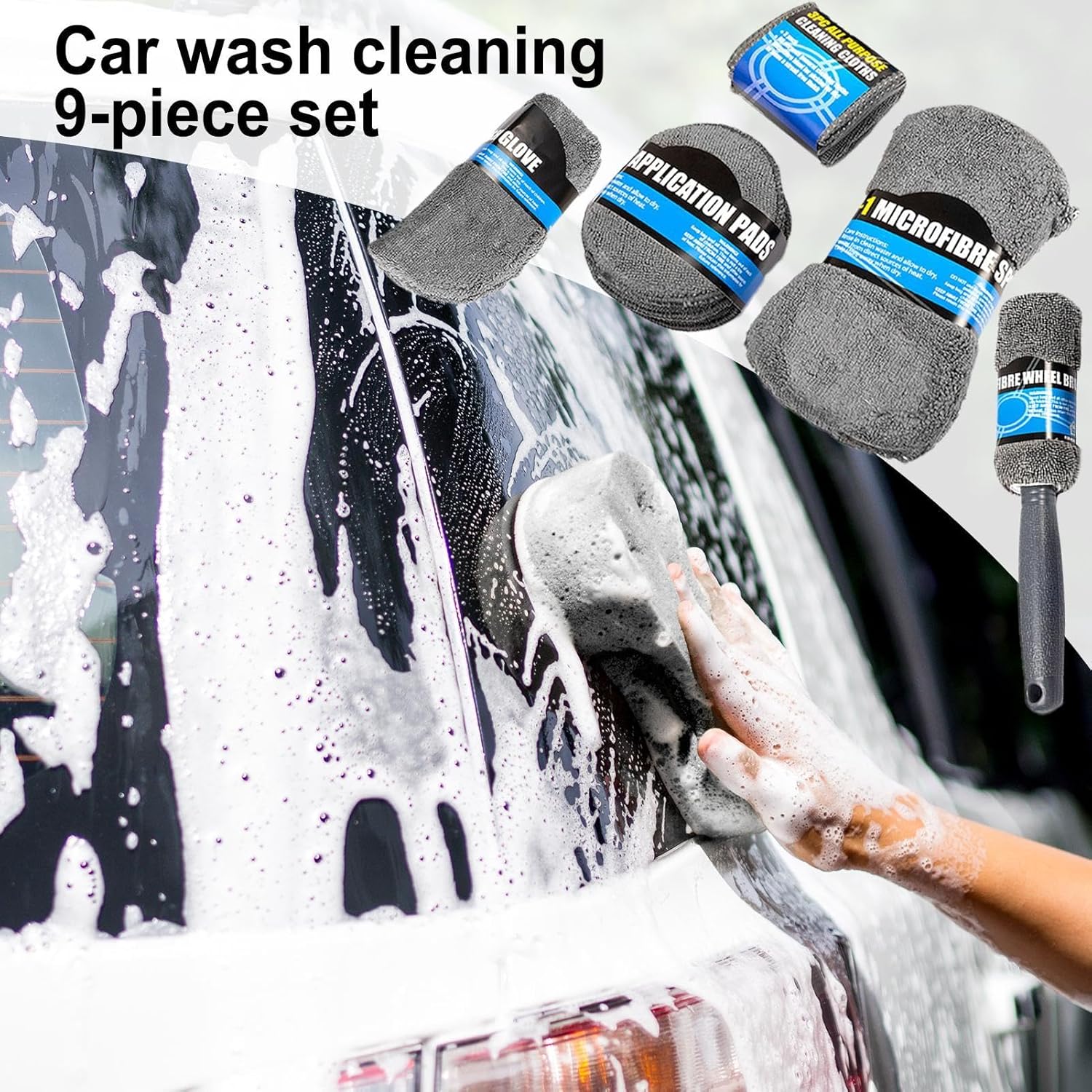 Car Cleaning Sponge Towel Brushe Set 9Pcs Car Wash Kits Cleaning Tools Set 6