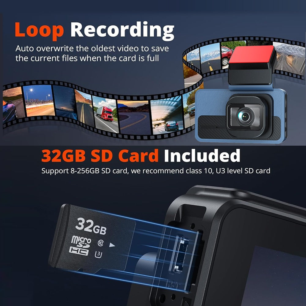 4K+2.5K Dual Dash Cam with WiFi GPS ADAS, Front and Rear Car Camera Recorder with 32GB Card 4