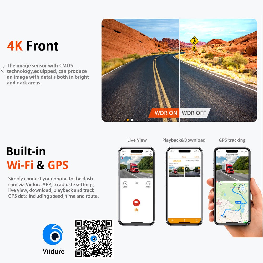 4K+2.5K Dual Dash Cam with WiFi GPS ADAS, Front and Rear Car Camera Recorder with 32GB Card 9
