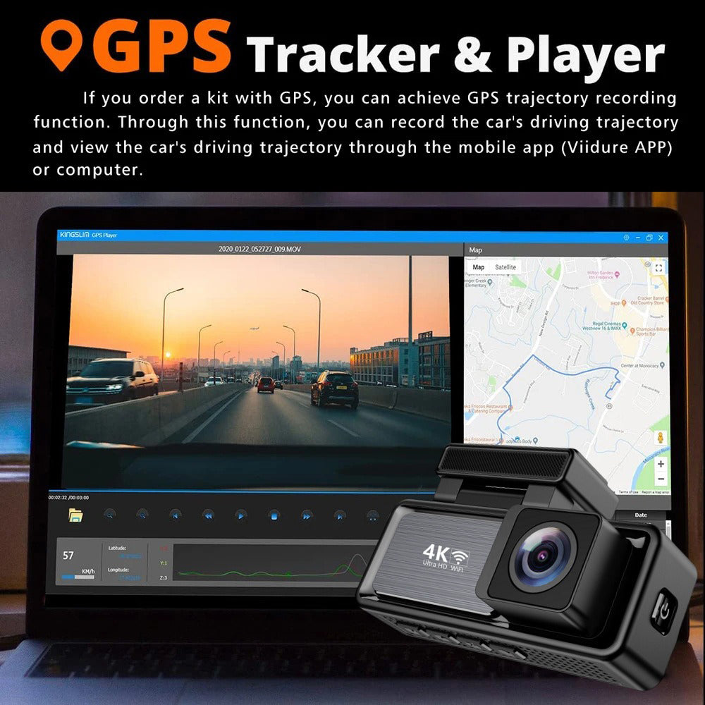4K Wifi Dash Cam Front, 1080P In-Car Rear Dual Recording with GPS 64GB Card 3
