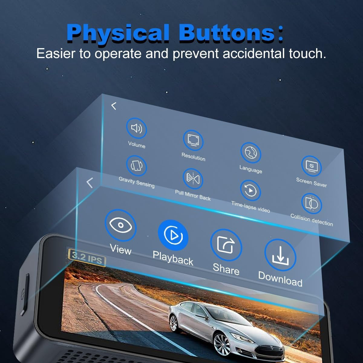 4K Wifi Dash Cam Front, 1080P In-Car Rear Dual Recording with GPS 64GB Card 4