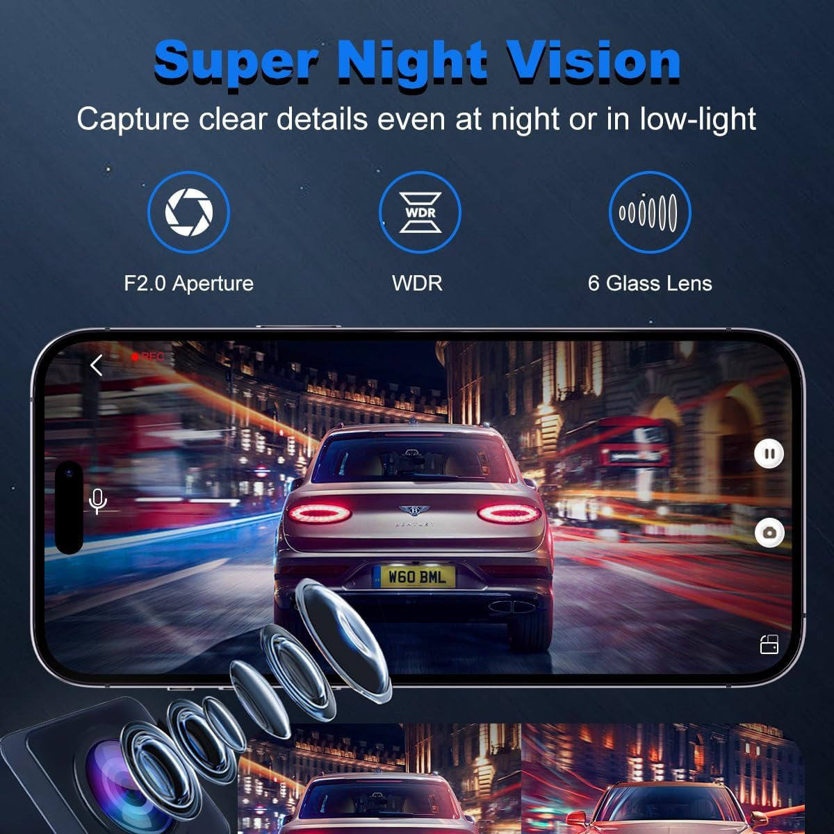 4K Wifi Dash Cam Front, 1080P In-Car Rear Dual Recording with GPS 64GB Card 7