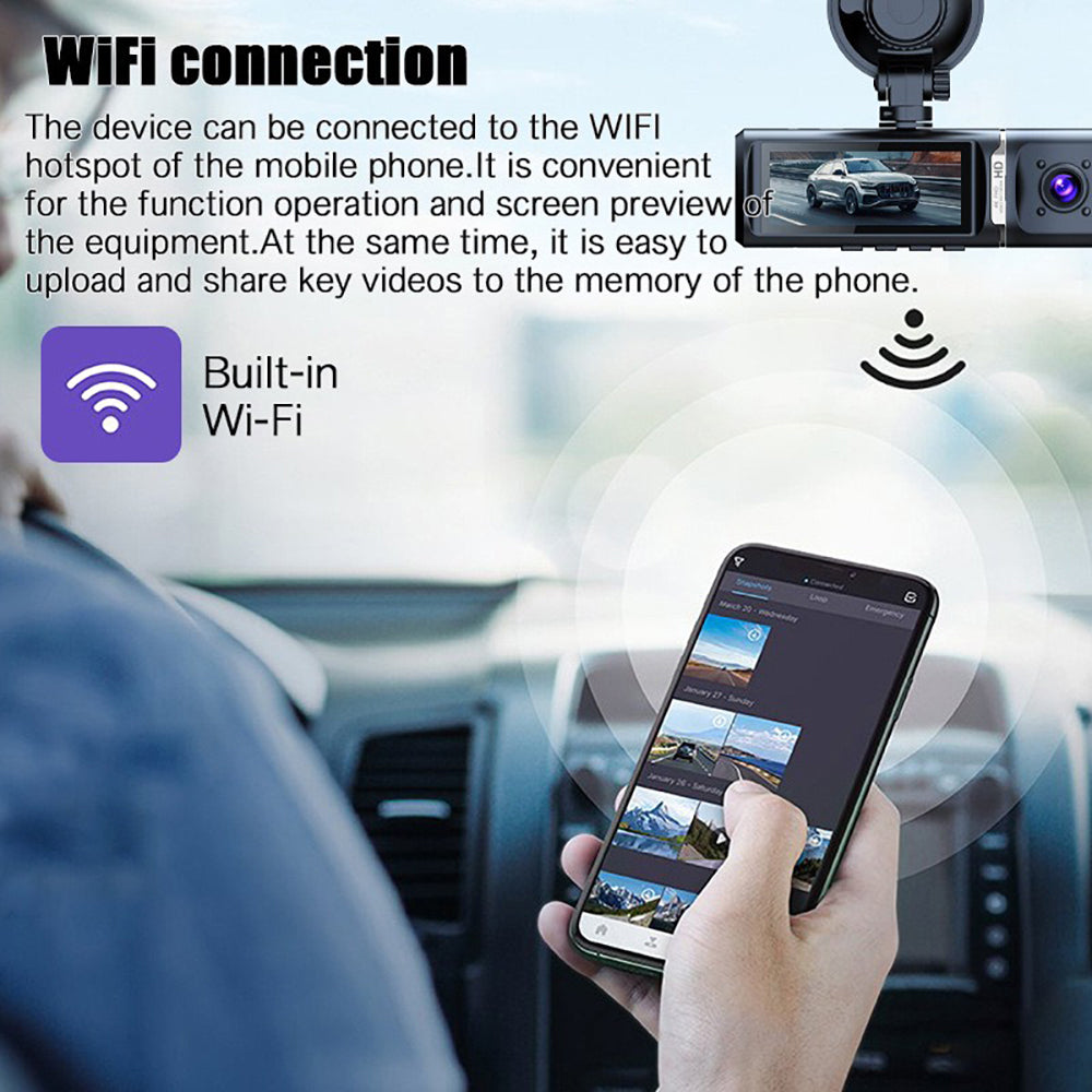 3 Channel 4K+1K+1K Dash Cam WiFi Car DVR Interior Cabin Camera Recorder with 32G Card 4