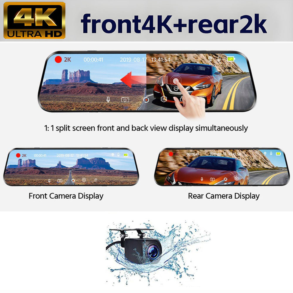 10” 4K Mirror Dash Cam, 2K Rear Camera, WiFi GPS ADAS BSD, Stream Media, 64GB Included 8