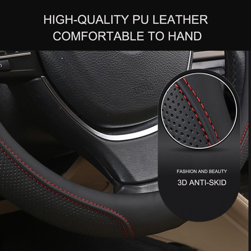 Universal Luxury Car 37-38cm Steering Wheel Cover PU Leather Non-slip Breathable (Cream) 6