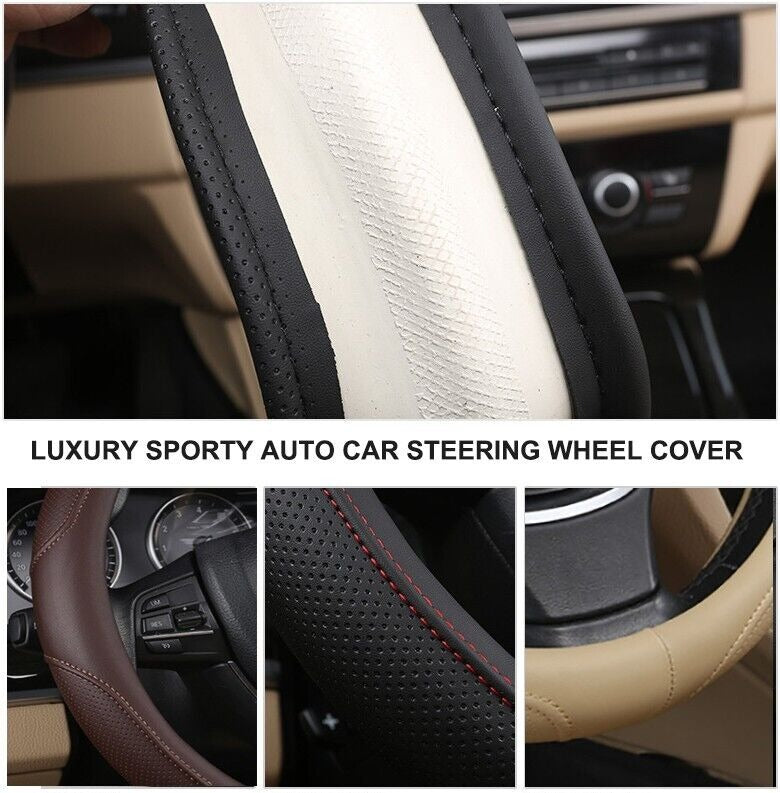 Universal Luxury Car 37-38cm Steering Wheel Cover PU Leather Non-slip Breathable (Cream) 7