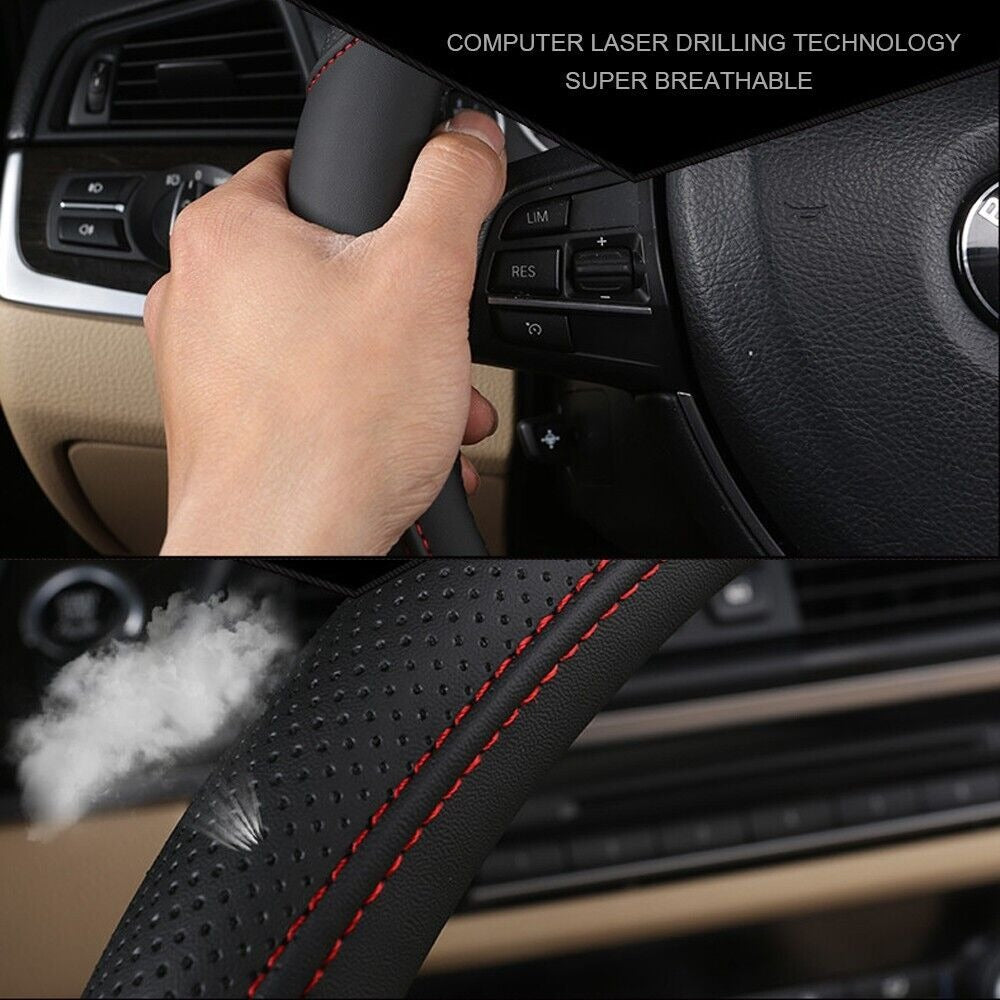 Universal Luxury Car 37-38cm Steering Wheel Cover PU Leather Non-slip Breathable (Brown) 3