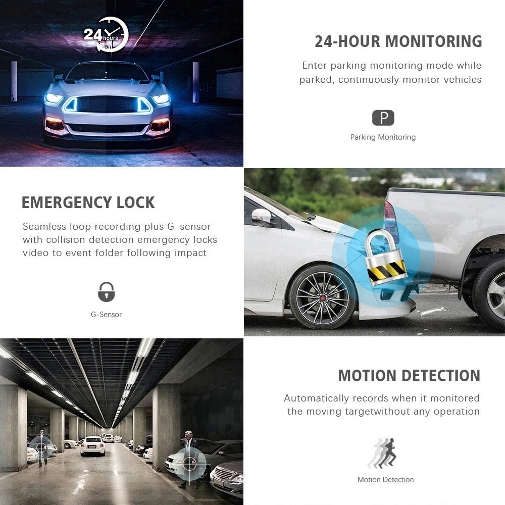 Front and Rear Triple Lens Dash Cam 1080P HD Three-Lens Driving Recorder Reversing Visual Recording 9