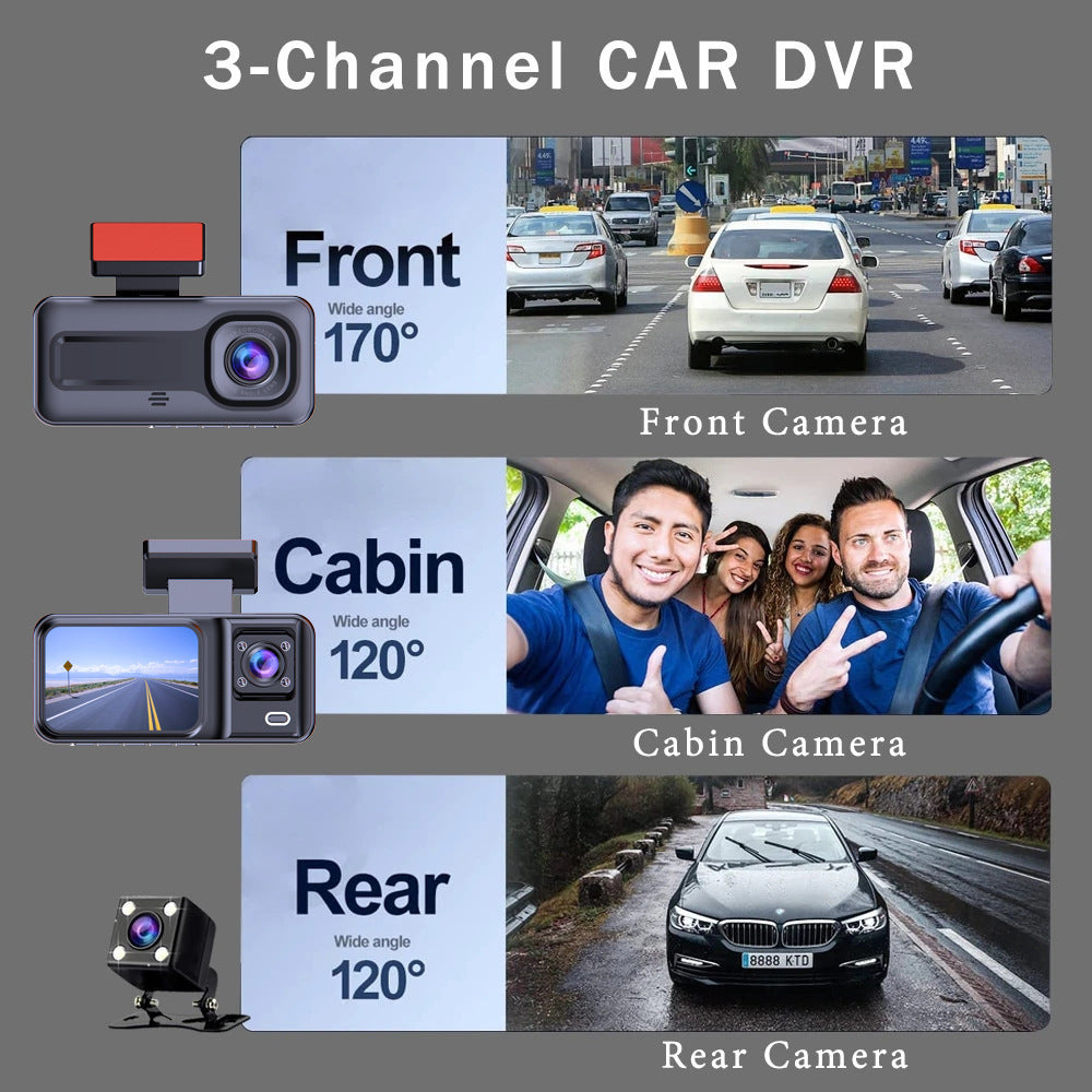 Front and Rear Triple Lens Dash Cam 1080P HD Three-Lens Driving Recorder Reversing Visual Recording 5
