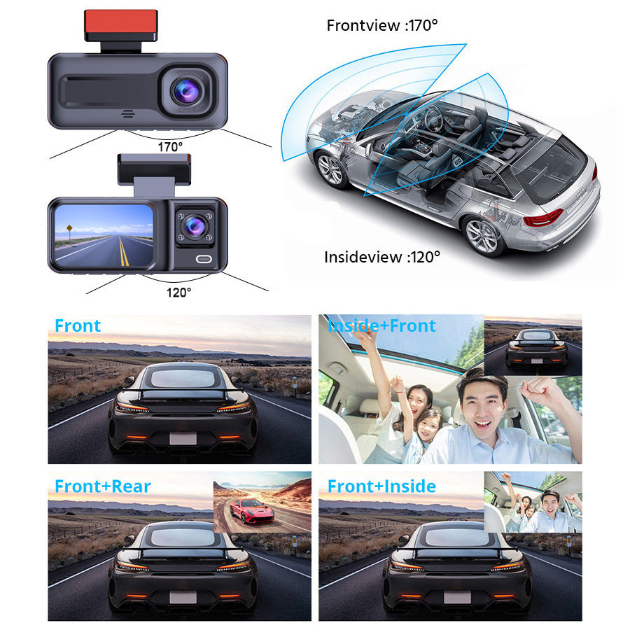Front and Rear Triple Lens Dash Cam 1080P HD Three-Lens Driving Recorder Reversing Visual Recording 6