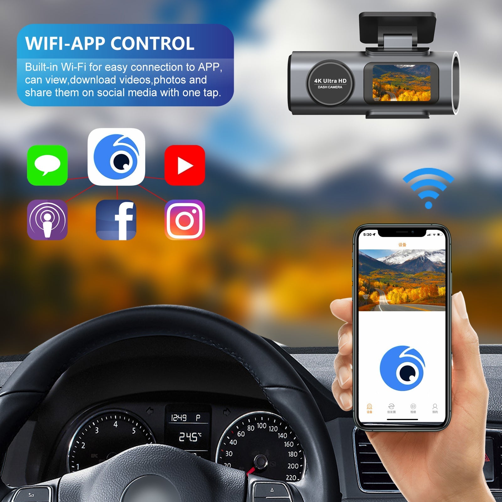4K Dash Cam UHD 2160P WiFi Front Dashcam Night Vision Car Camera with 64GB Card 4