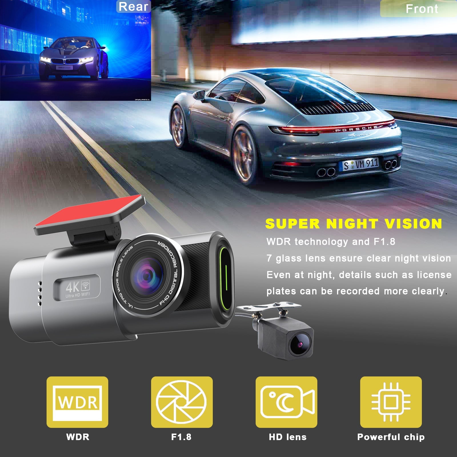 4K Dash Cam UHD 2160P WiFi Front Dashcam Night Vision Car Camera with 64GB Card 6