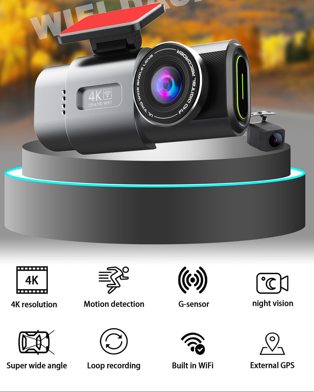 4K Dash Cam UHD 2160P WiFi Front Dashcam Night Vision Car Camera with 64GB Card 7