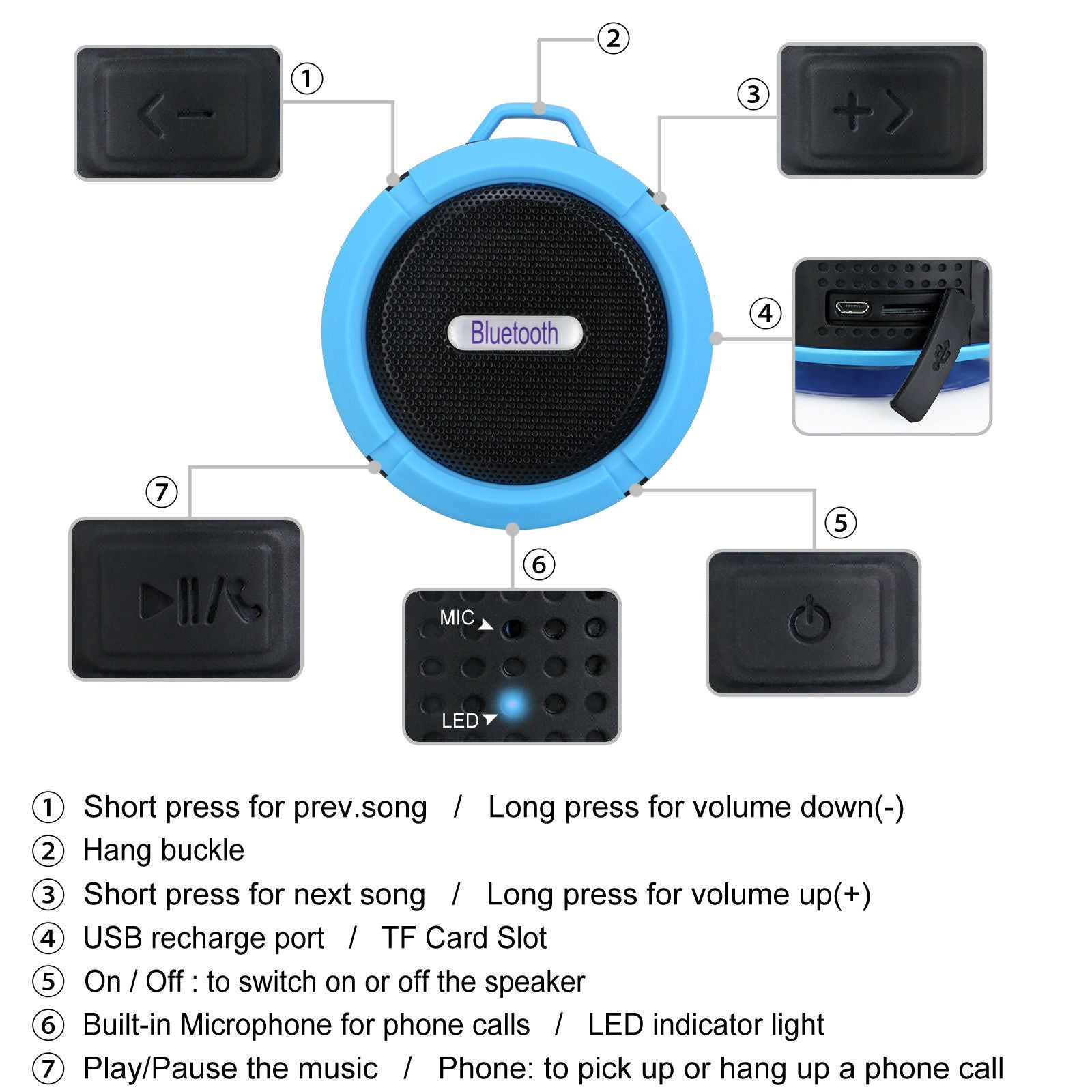 Portable Waterproof Wireless Mini Bluetooth Music Speaker (Black) 9