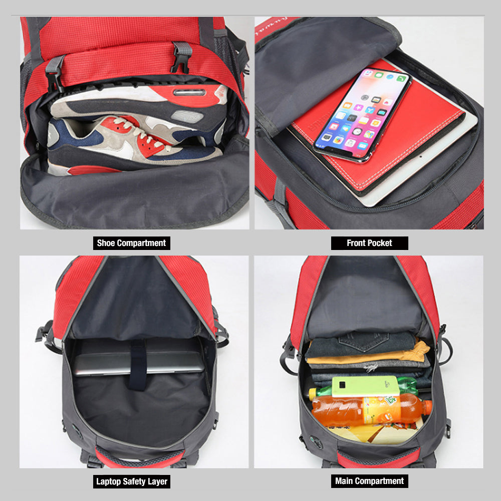 60L Waterproof Outdoor Hiking Backpack Camping Outdoor Trekking Bag(Red) 6