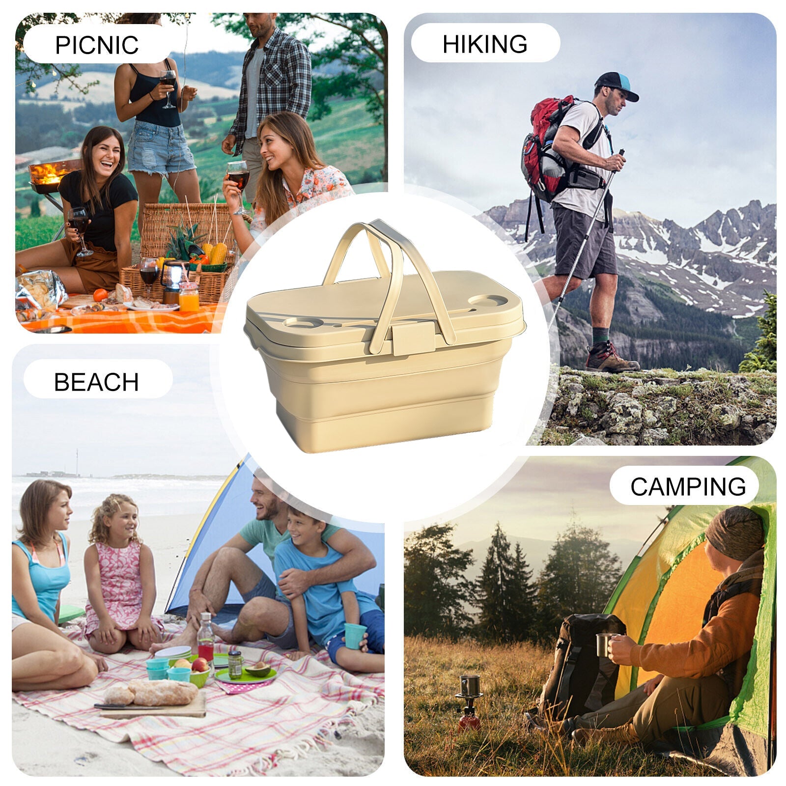 3 In 1 Folding Camping Storage Box Outdoor Food Fruit Container Picnic Table Basket 8