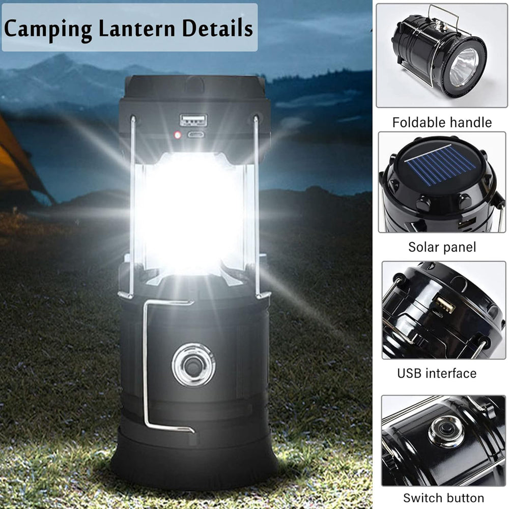 LED Camping Lamp Solar Powered Rechargeable USB Torch Waterproof Emergency Light Lantern 4