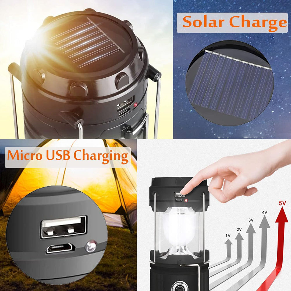LED Camping Lamp Solar Powered Rechargeable USB Torch Waterproof Emergency Light Lantern 5