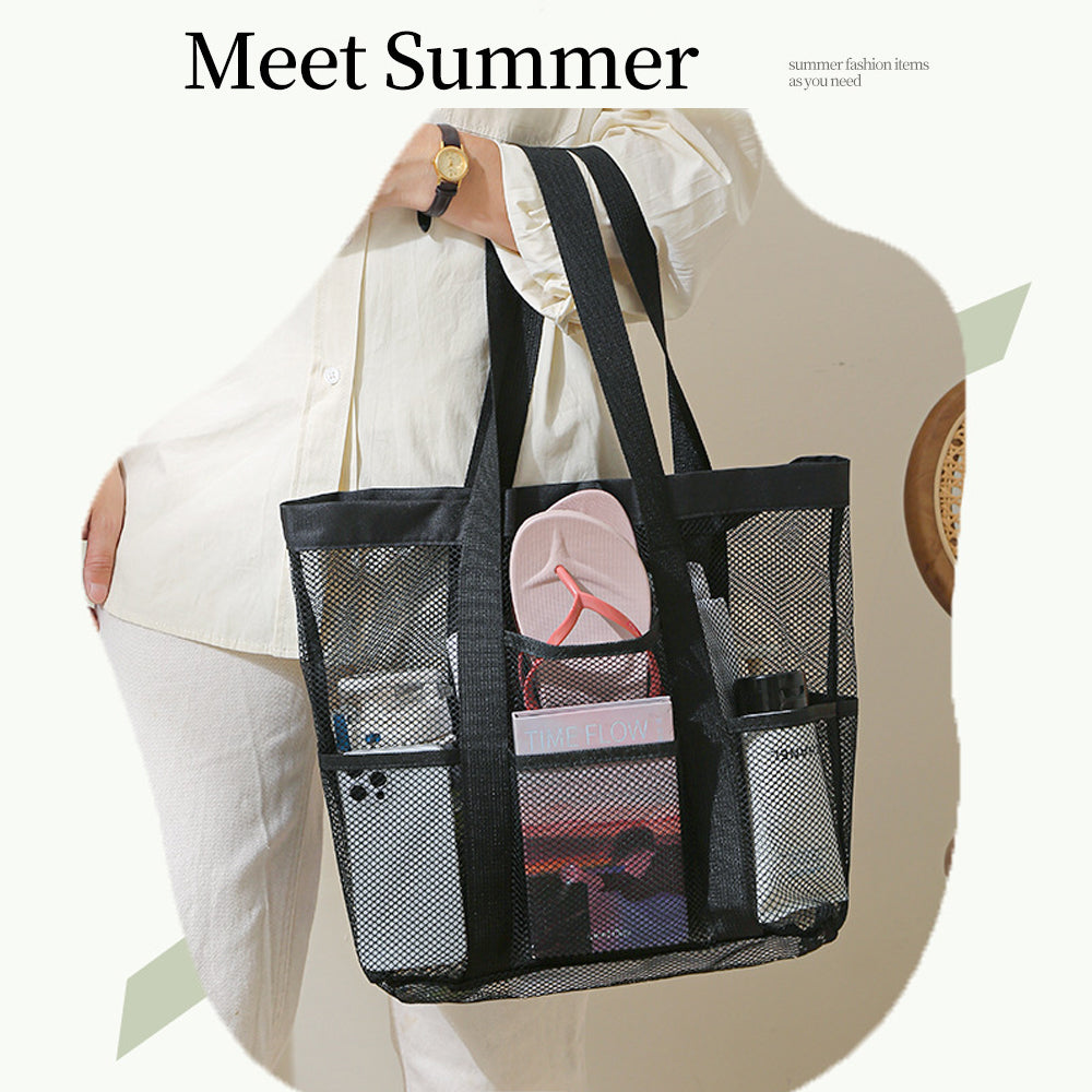 Large Capacity Mesh Multi-pocket Beach Bag Portable Travel Swimming Storage(Medium) 5
