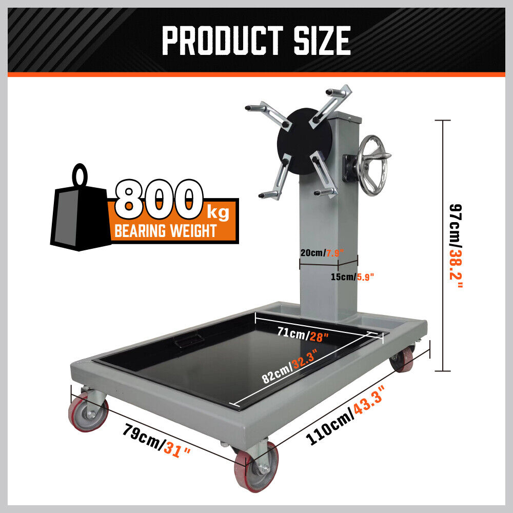 800kg Folding Engine Stand 1763lb Heavy Duty Workshop Auto Crane Hoist Motor 3