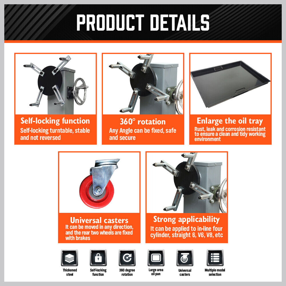 800kg Folding Engine Stand 1763lb Heavy Duty Workshop Auto Crane Hoist Motor 6