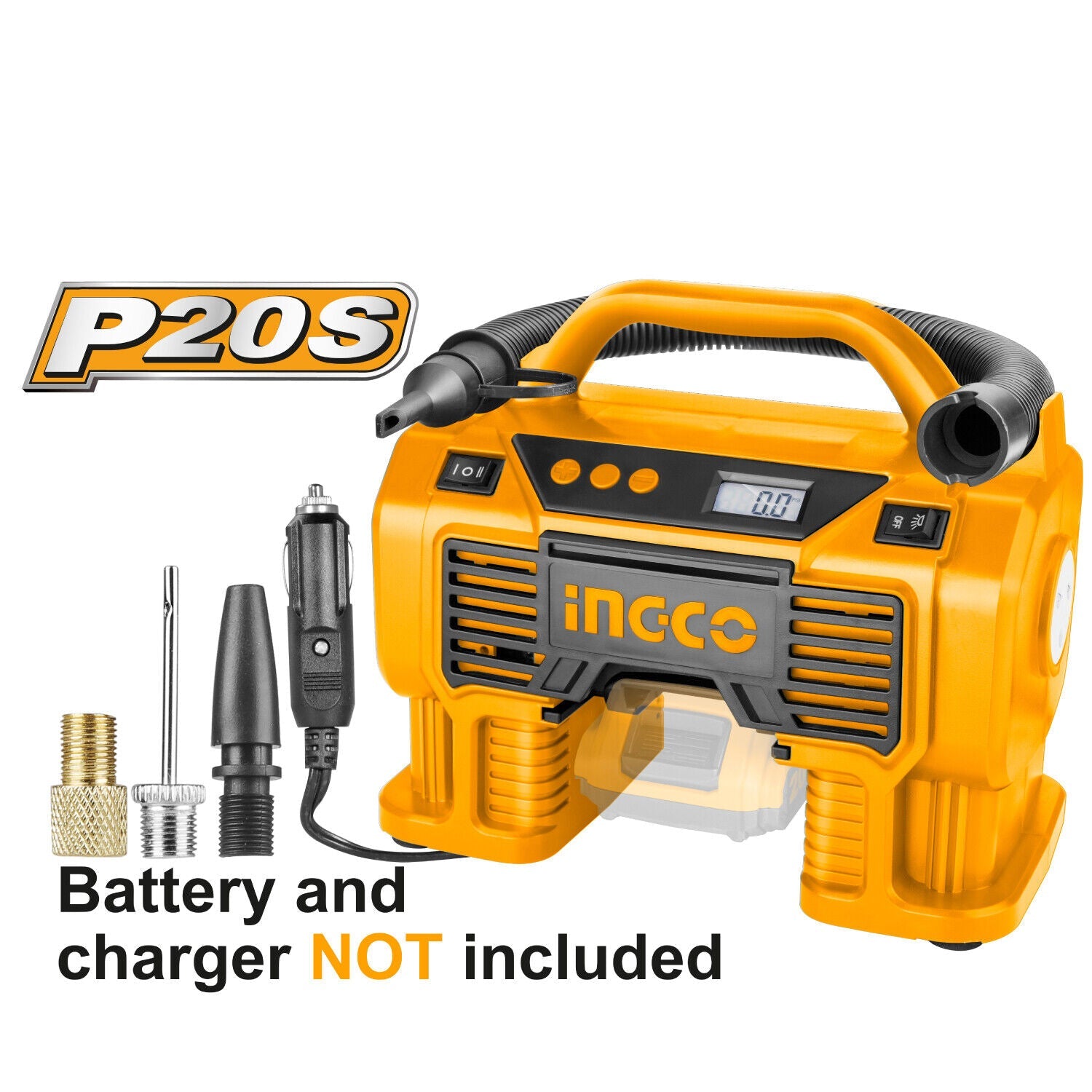 INGCO Air Compressor Car Tyre Deflator Inflator Pump 160PSI Auto Stop & Fittings(no battery and charger) 6
