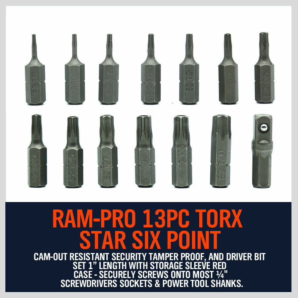 14Pc Torx Key Bit Set Tamper Proof Star Wrench Bits T5-T40 Socket Adapter S2 New 8