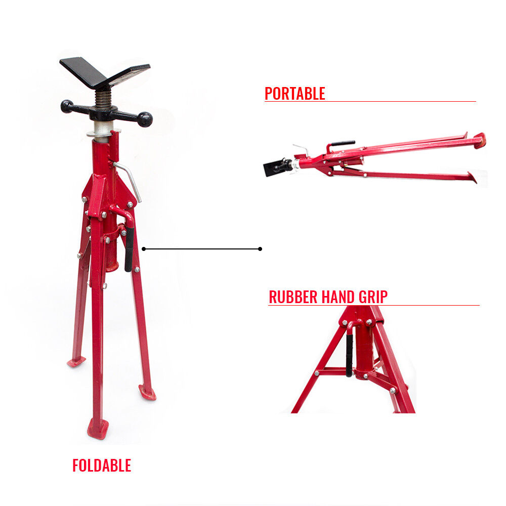 Folding Jack Stand 120cm Heavy Duty V Head Pipe Stand Adjustable Height 1.25 Ton 3