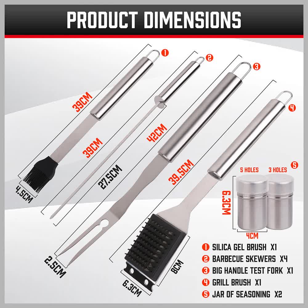 18Pcs BBQ Tool Set Stainless Steel Barbecue Utensil Cooking Grill Outdoor Cook 5