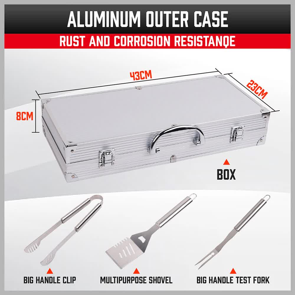 18Pcs BBQ Tool Set Stainless Steel Barbecue Utensil Cooking Grill Outdoor Cook 8