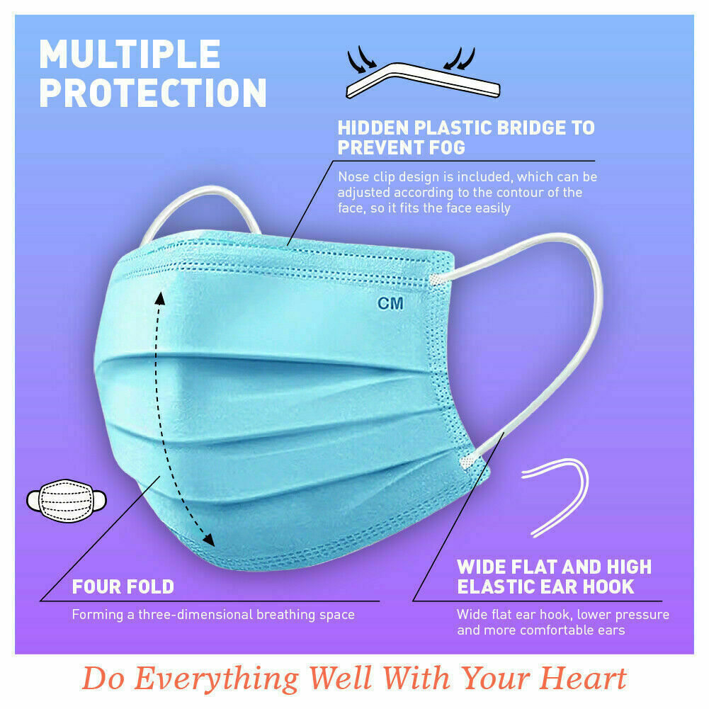 50Pc Face Masks General Daily Protection 3-Layer Anti Bacterial Filter Au Stock 3