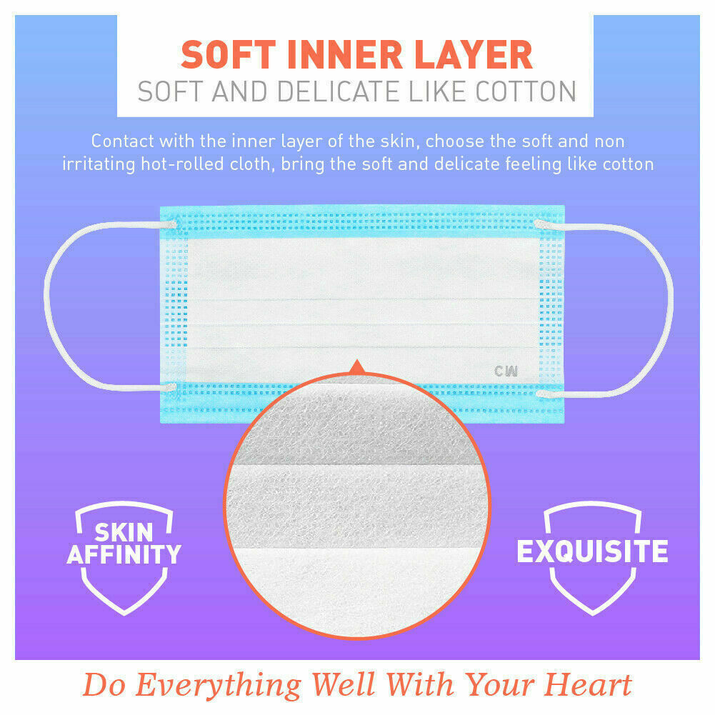 50Pc Face Masks General Daily Protection 3-Layer Anti Bacterial Filter Au Stock 5