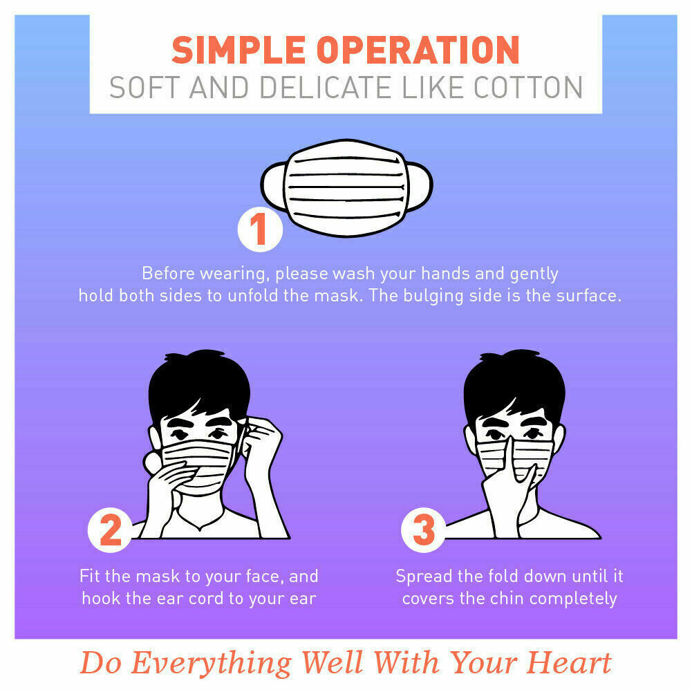 50Pc Face Masks General Daily Protection 3-Layer Anti Bacterial Filter Au Stock 7