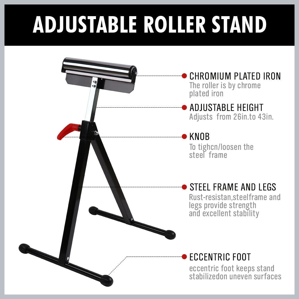 Foldable Roller Support Stand Adjustable Bench Holder 67-110cm Heavy Duty Steel 3