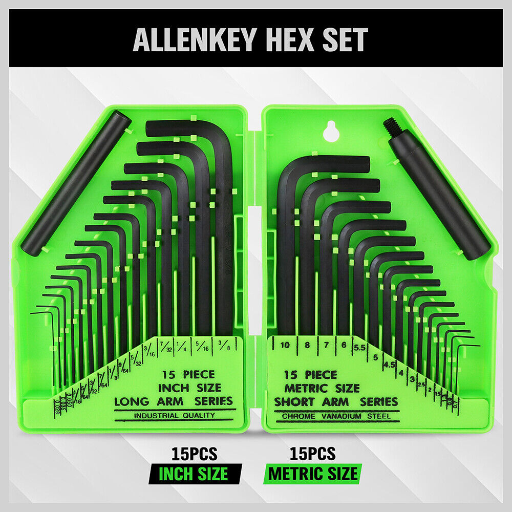 32Pcs Hex Key Set Allen Wrench Set Metric & SAE Storage Case L Shape Crv Au 3