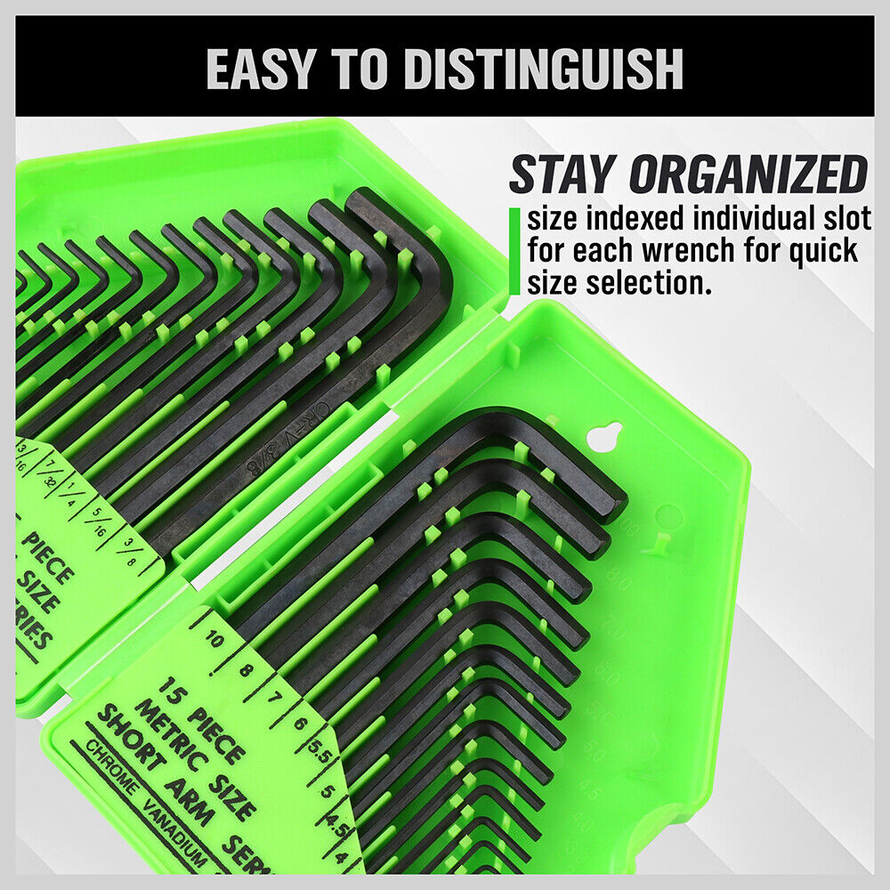 32Pcs Hex Key Set Allen Wrench Set Metric & SAE Storage Case L Shape Crv Au 8