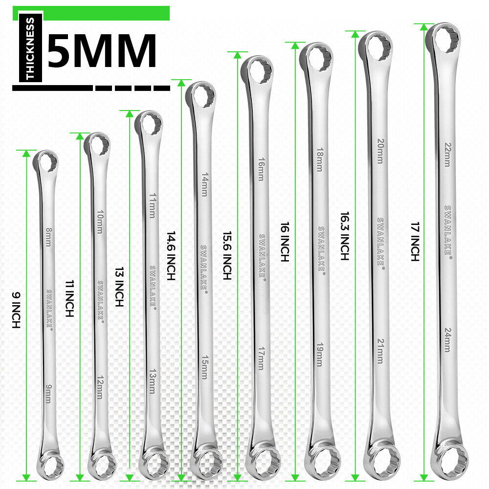 8PC Aviation Spanner Set Extra Long Wrench Double Ring CRV With Bag 8-24mm 3