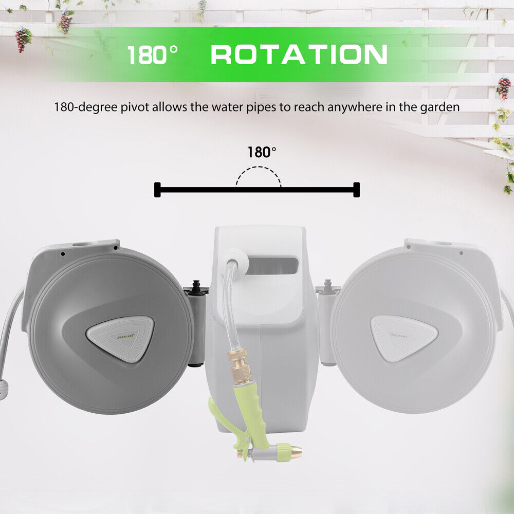 Garden Spray Gun Auto Rewind Wall Water Hose Mount Hose Reel 20M Retractable 3